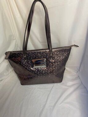 Guess Monogram Tote/Shoulder Bag in Metallic--Bronze